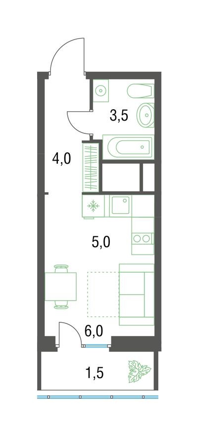 9к. квартира, 20.2 м²