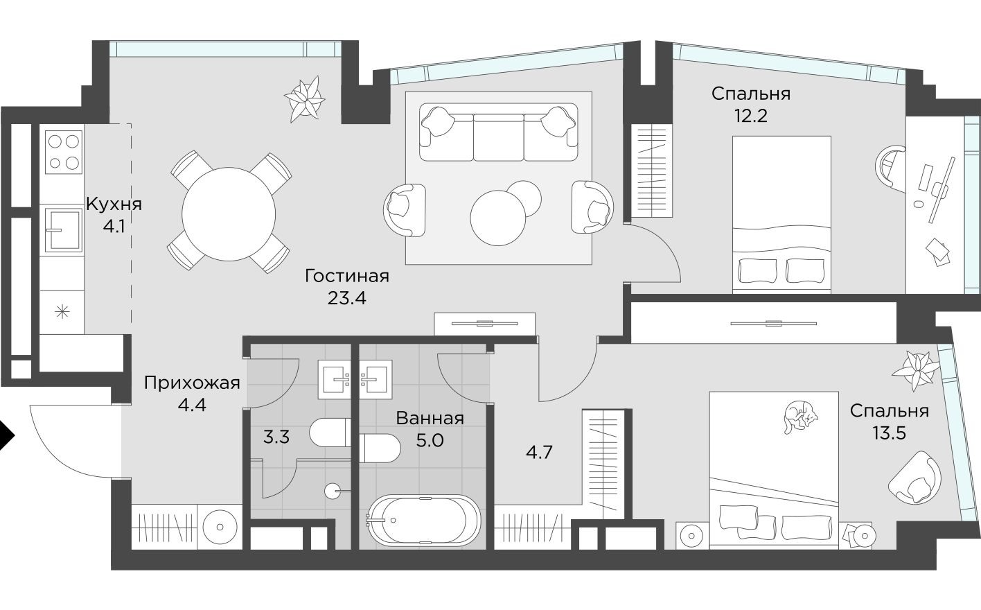 2к. квартира, 72.0 м²