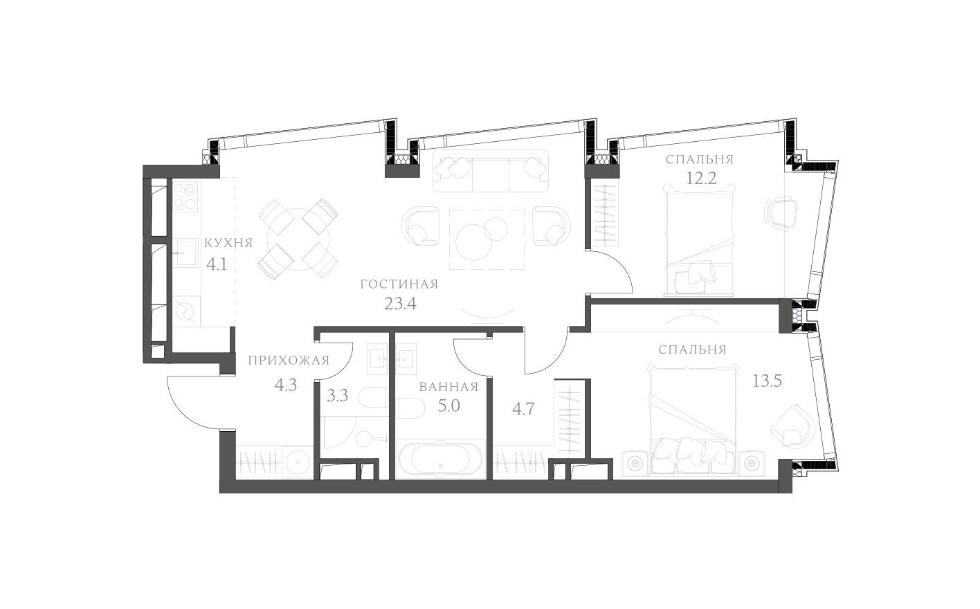 2к. квартира, 70.8 м²