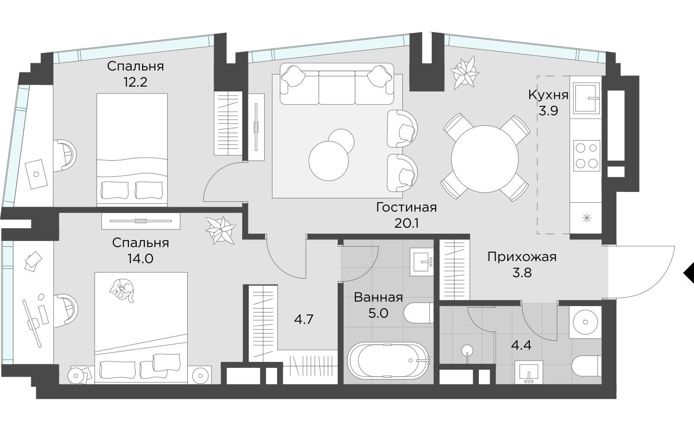 2к. квартира, 68.4 м²