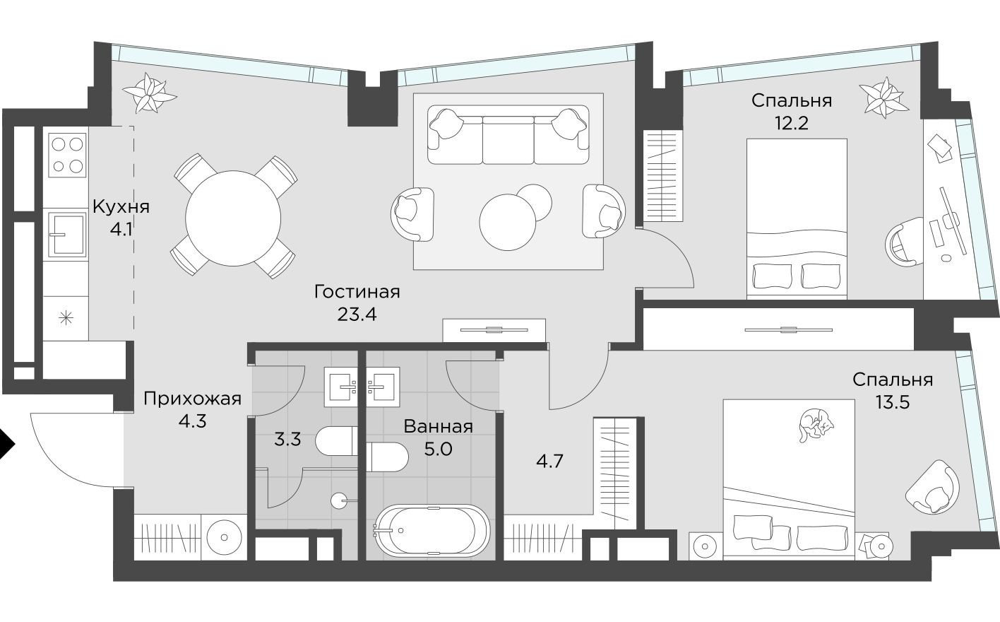 2к. квартира, 70.8 м²
