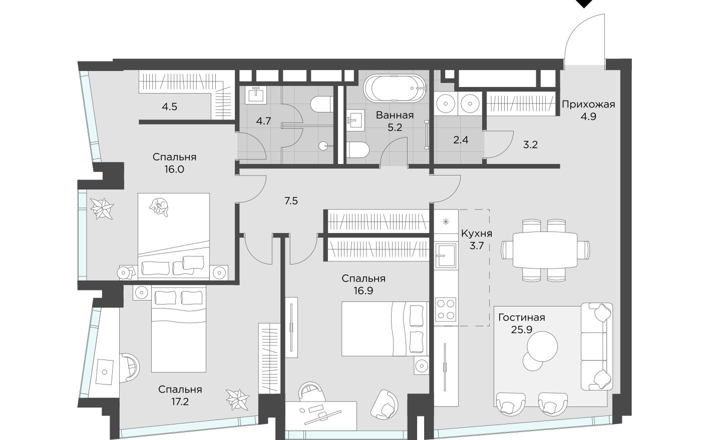 3к. квартира, 108.6 м²