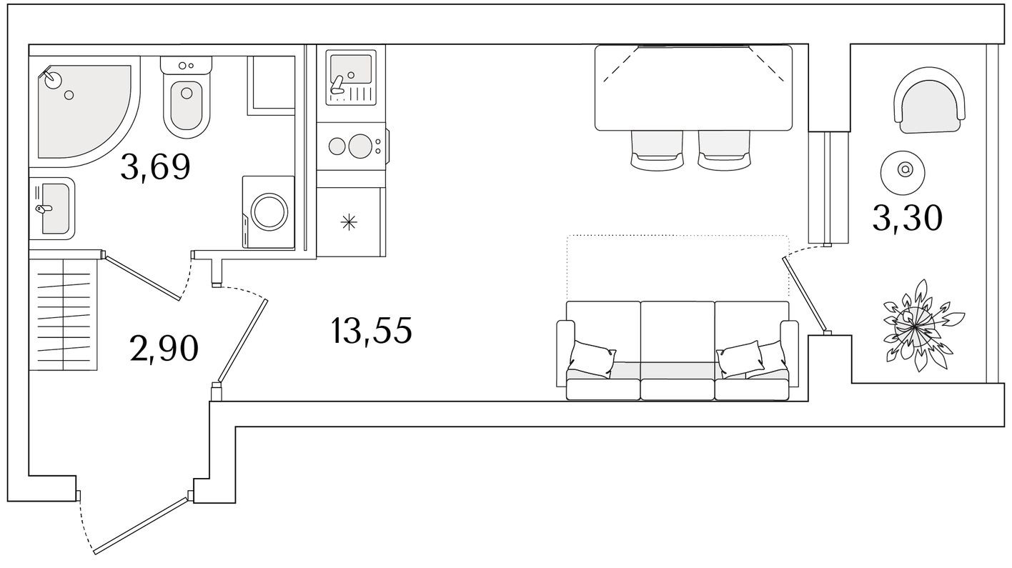 Студия-квартира, 21.8 м²
