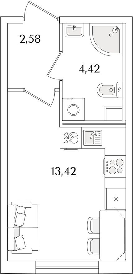Студия-квартира, 20.4 м²
