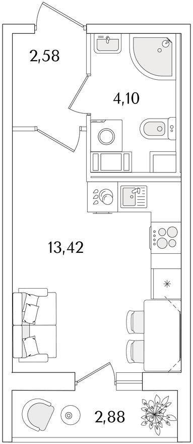 Студия-квартира, 21.5 м²