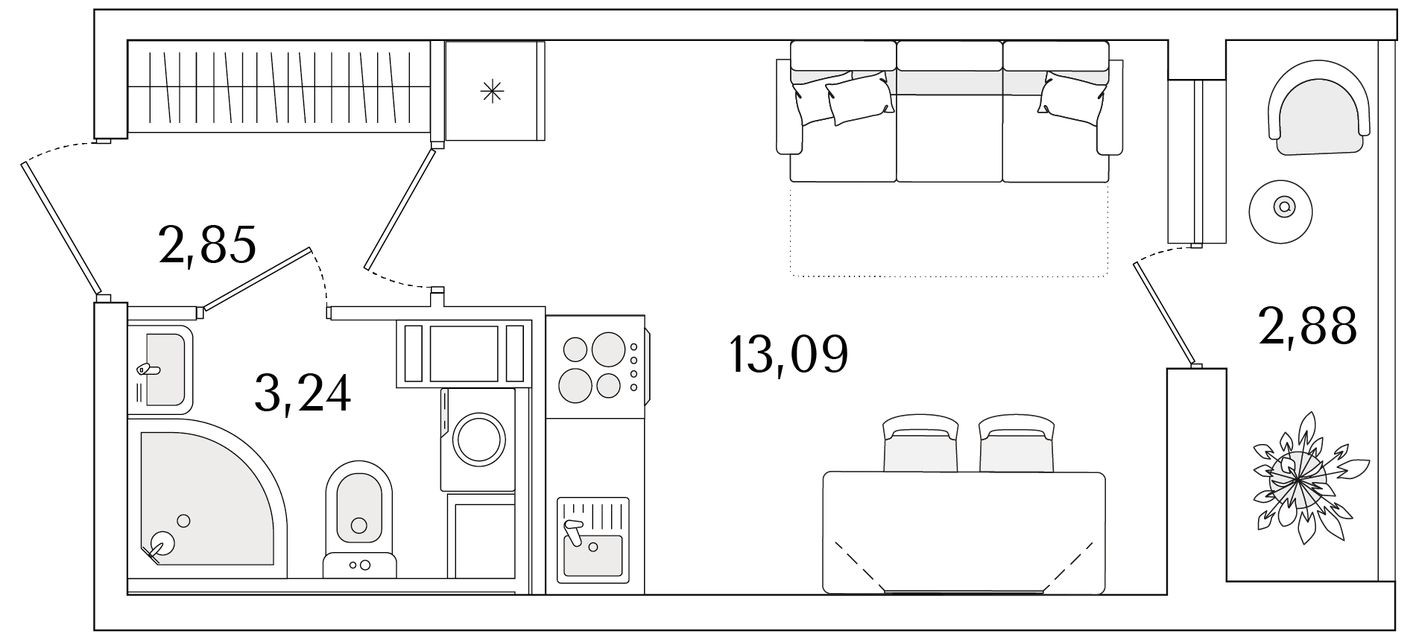Студия-квартира, 20.6 м²