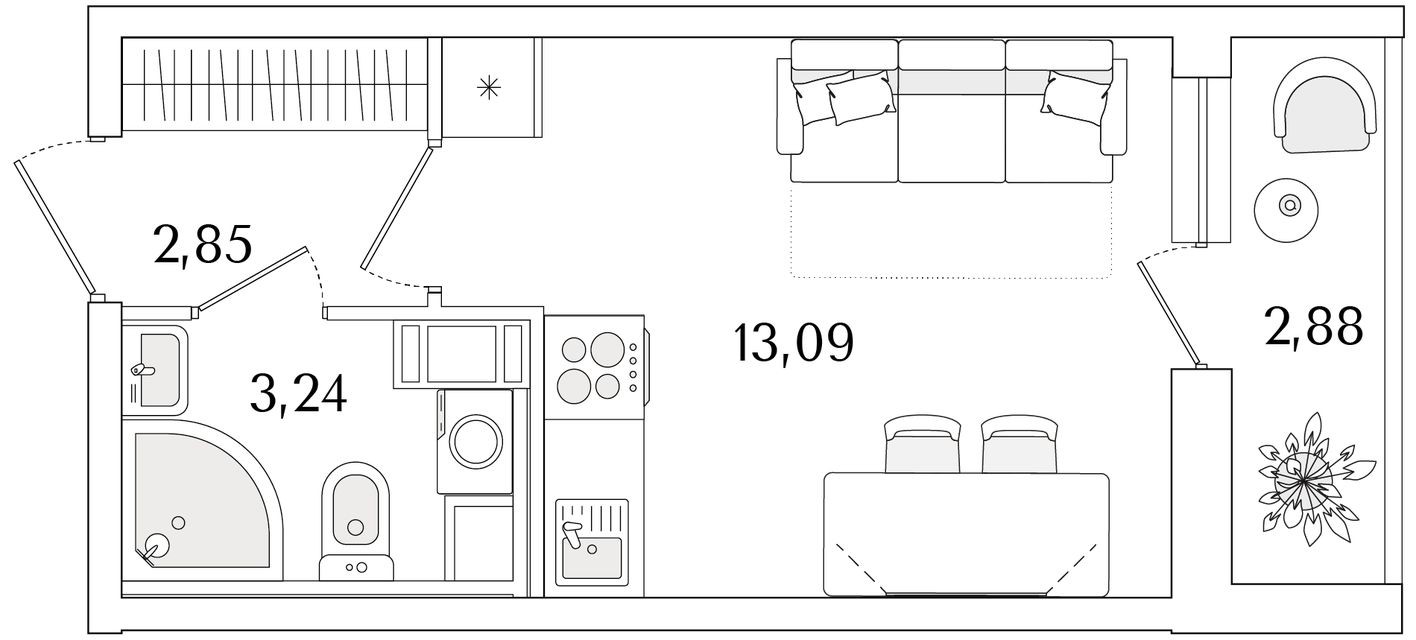 Студия-квартира, 20.6 м²