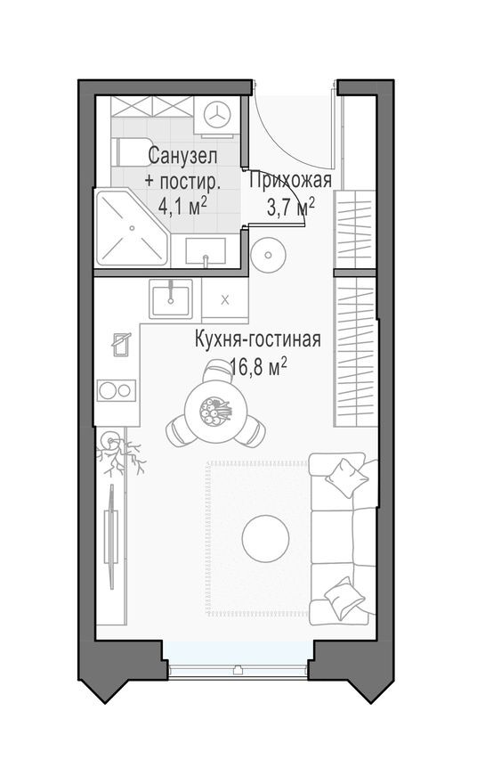 Студия-квартира, 25.2 м²