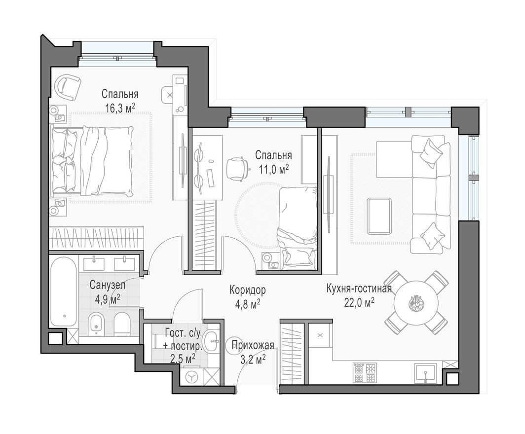 2к. квартира, 64.5 м²