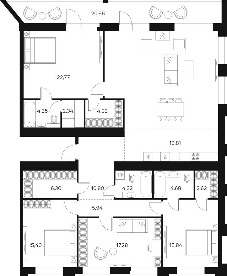 5к. квартира, 181.7 м²