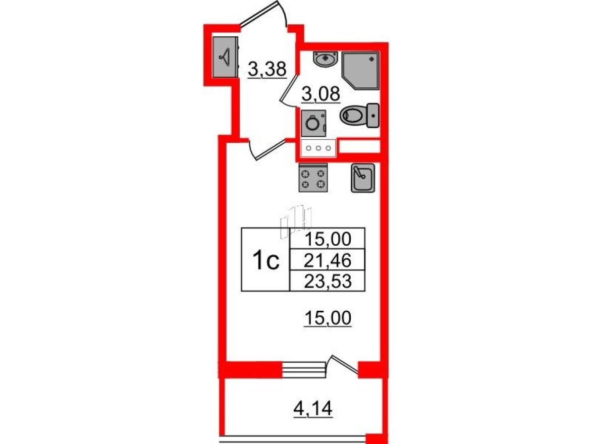 Студия-квартира, 21.5 м²