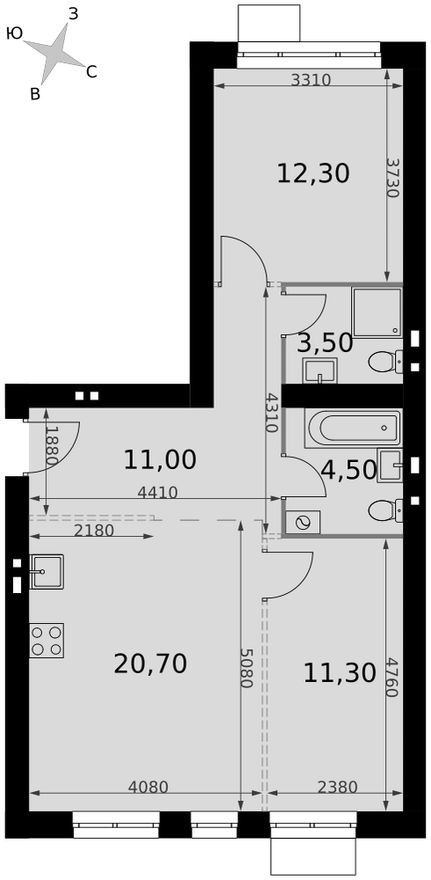 3е квартира, 63.3 м²