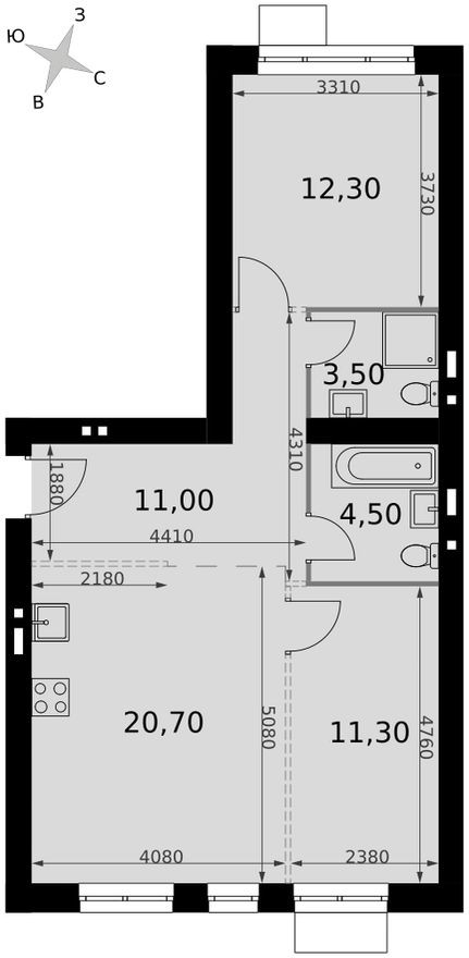 3е квартира, 63.3 м²