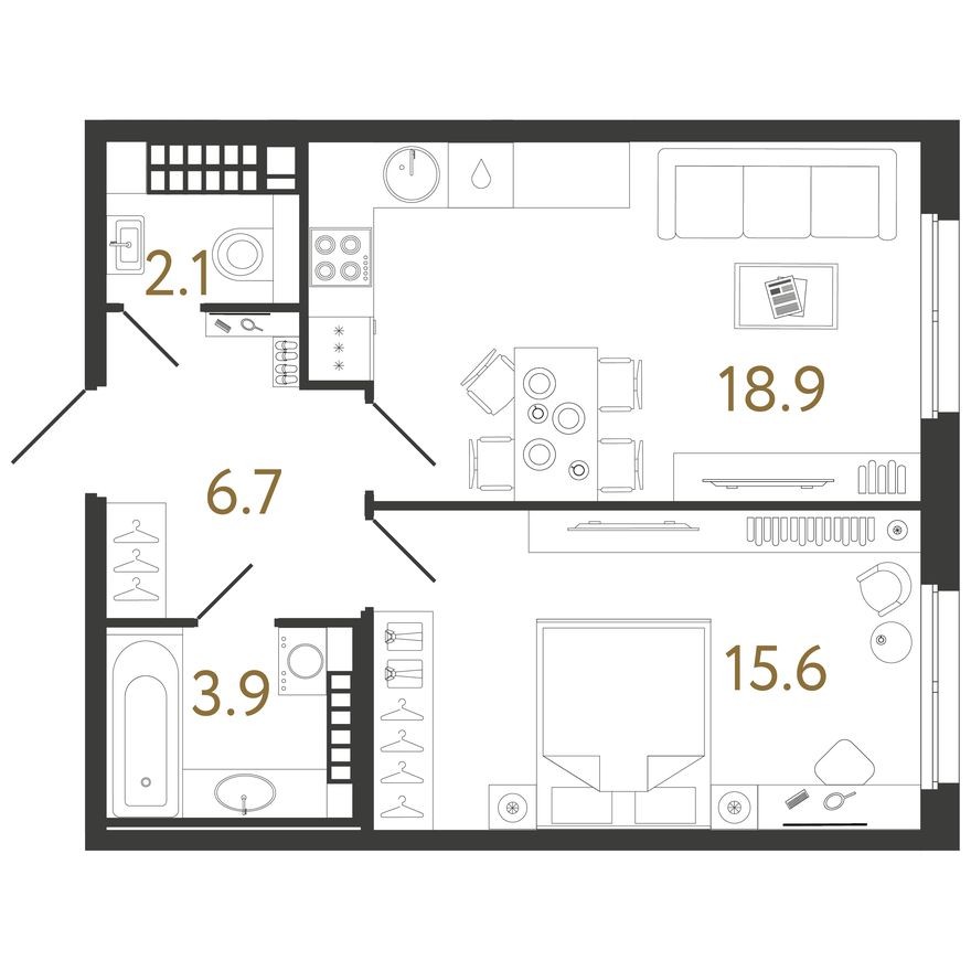 1к. квартира, 47.2 м²