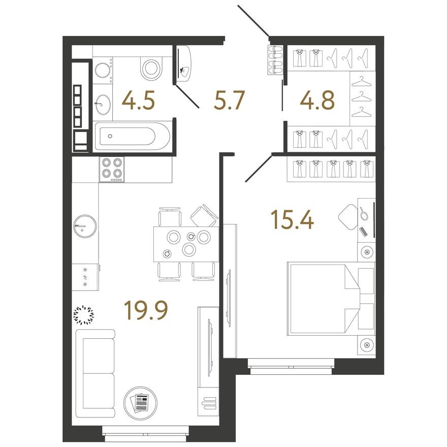 1к. квартира, 50.3 м²