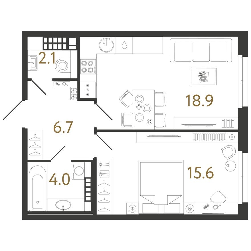 1к. квартира, 47.3 м²