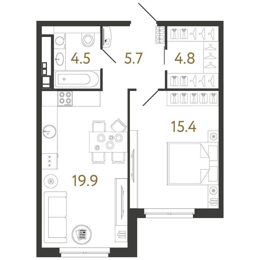 1к. квартира, 50.3 м²
