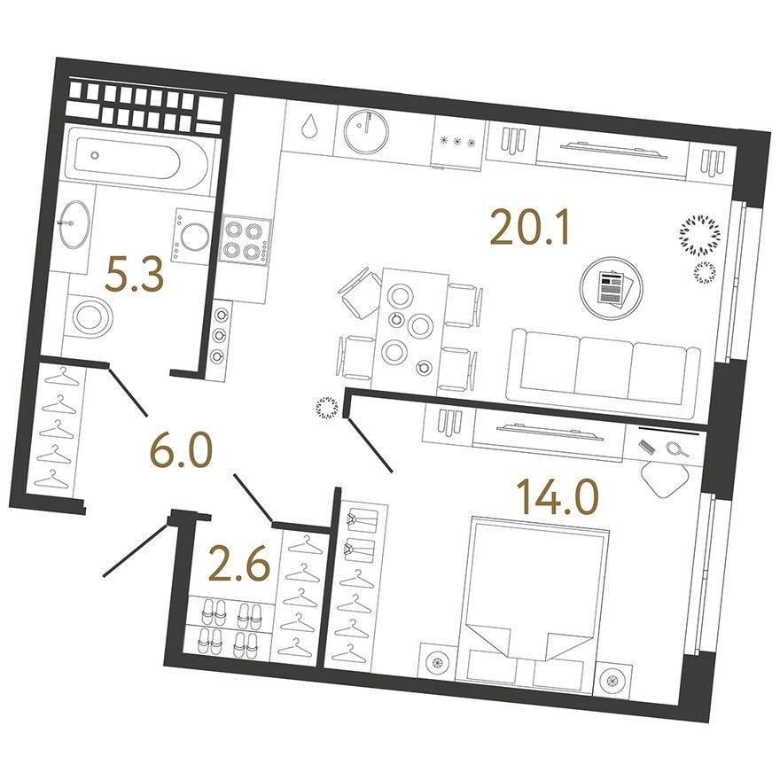 1к. квартира, 48.0 м²