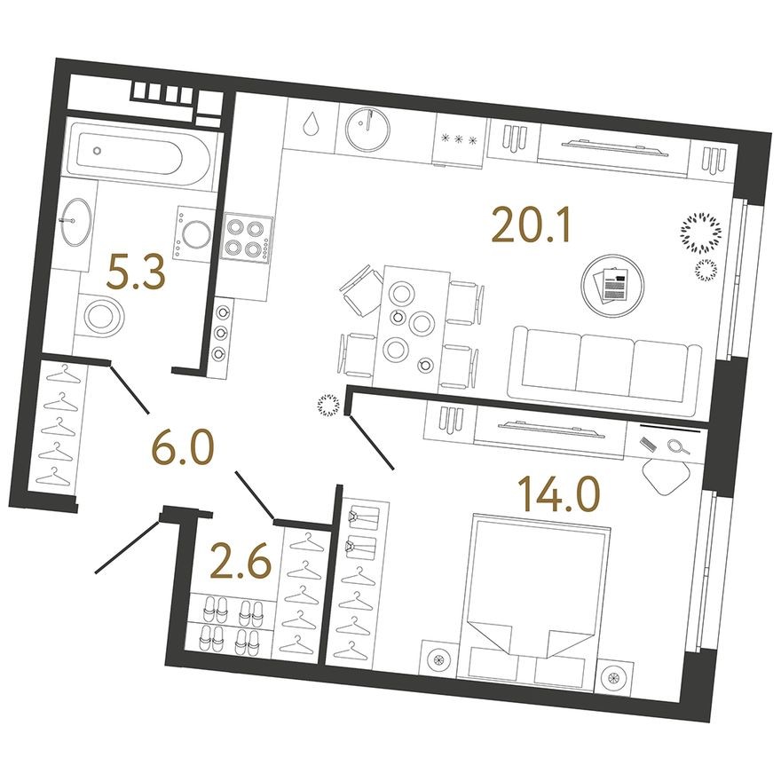 1к. квартира, 48.0 м²