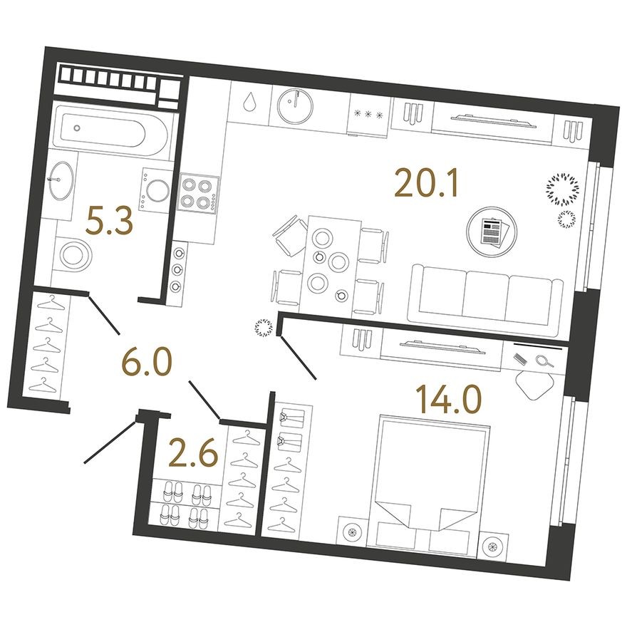 1к. квартира, 48.0 м²
