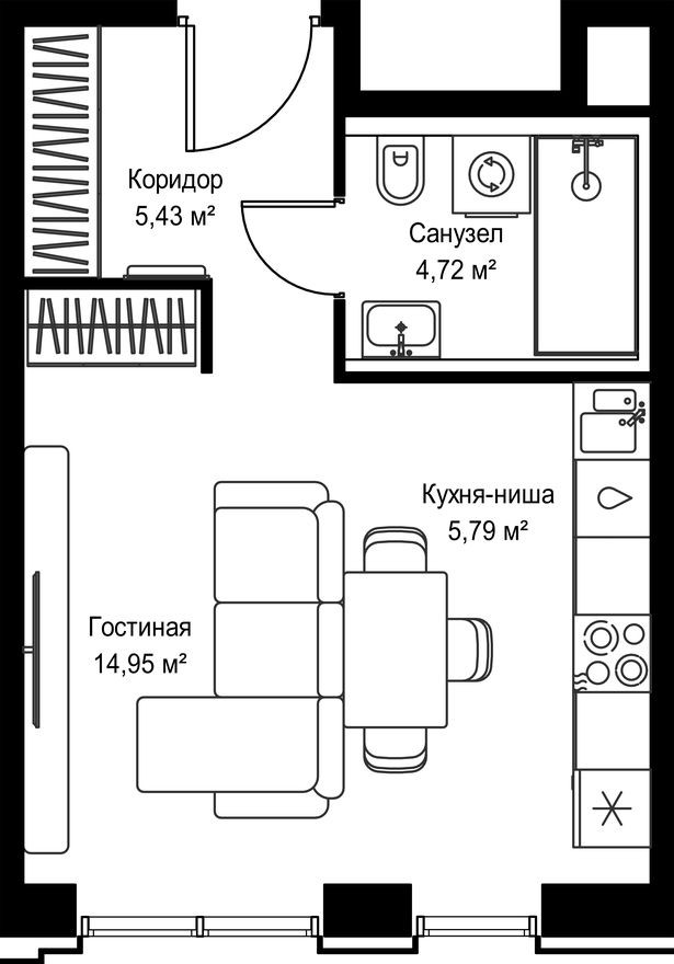 Студия-квартира, 30.9 м²
