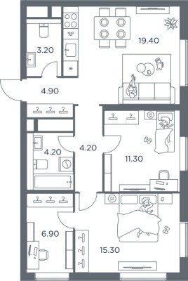 3к. квартира