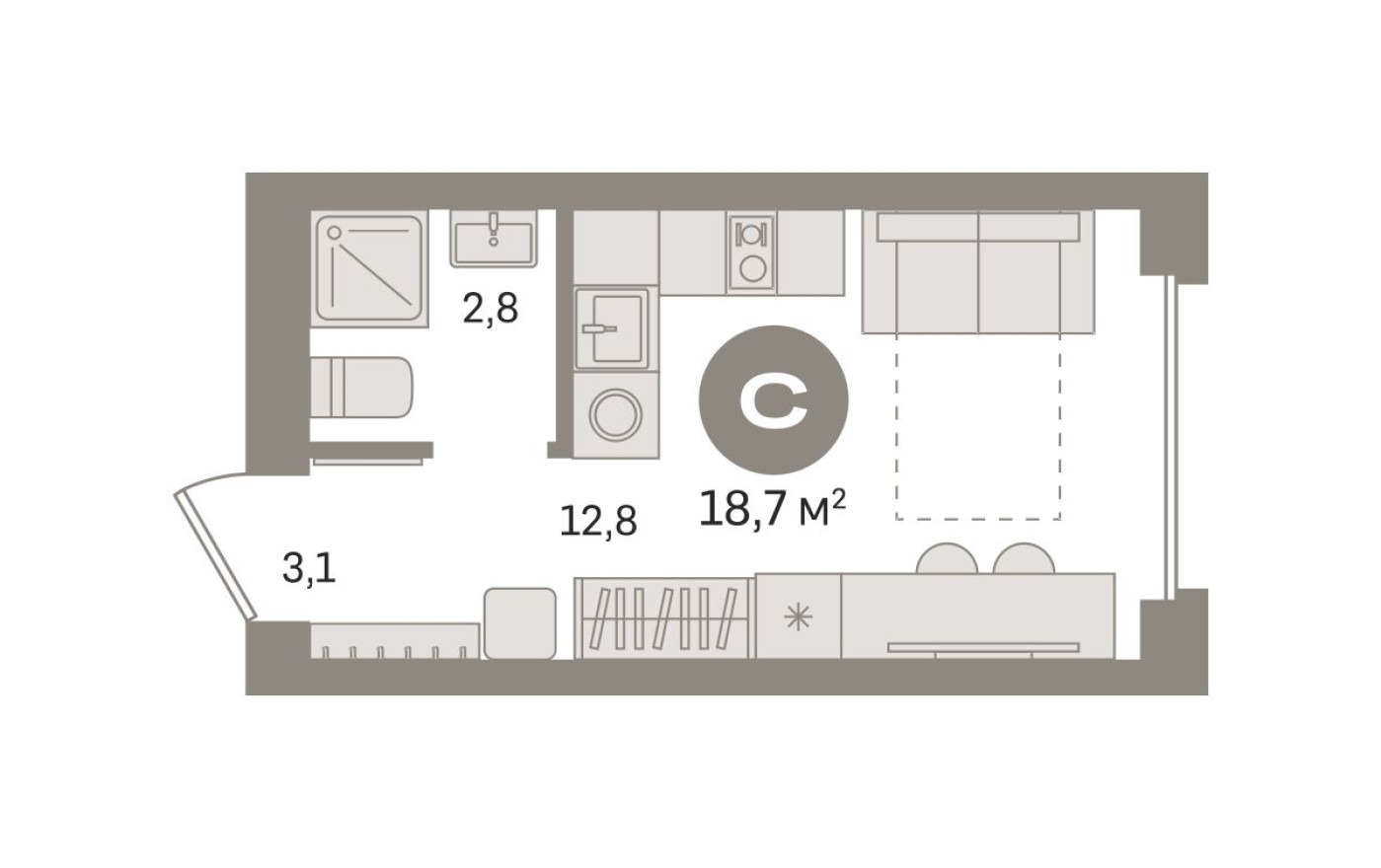 Студия-квартира, 18.7 м²