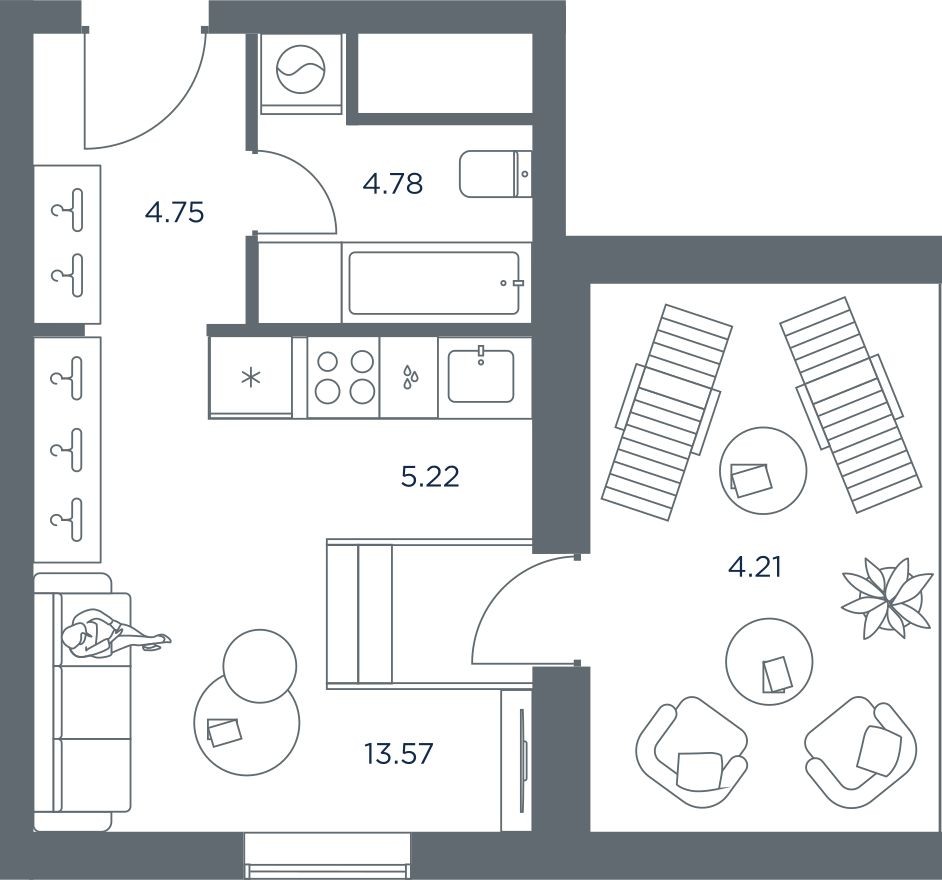 1к. квартира, 28.5 м²