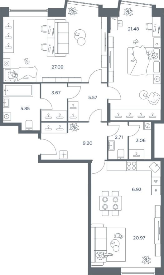 3к. квартира, 106.0 м²