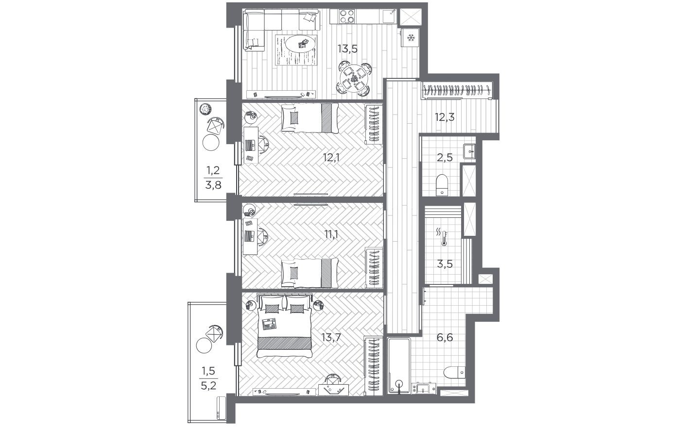 3к. квартира, 78.0 м²