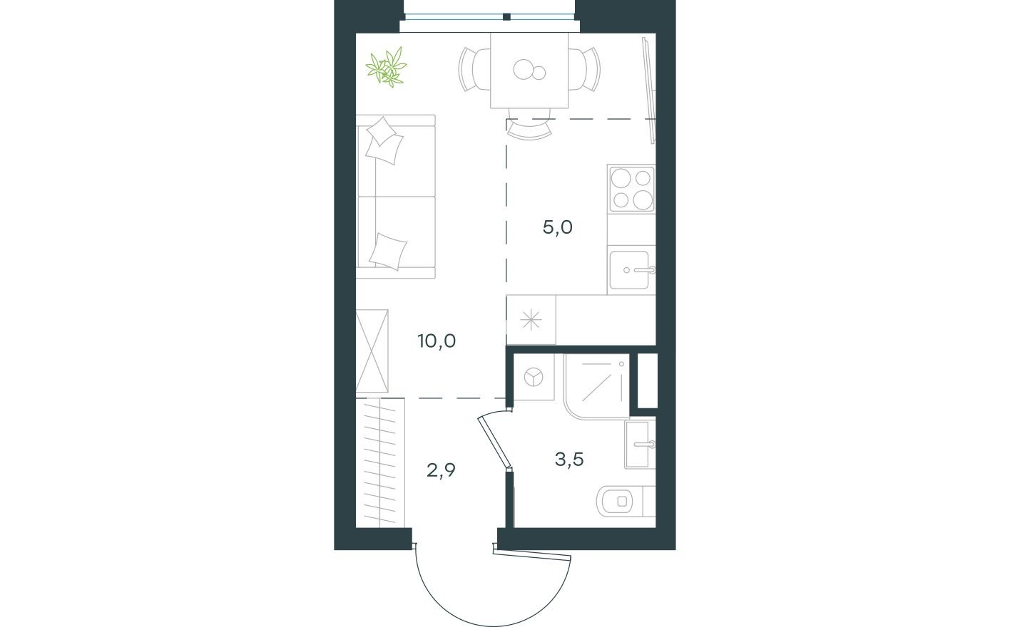 Планировка — Студия-квартира, 21.4 м²