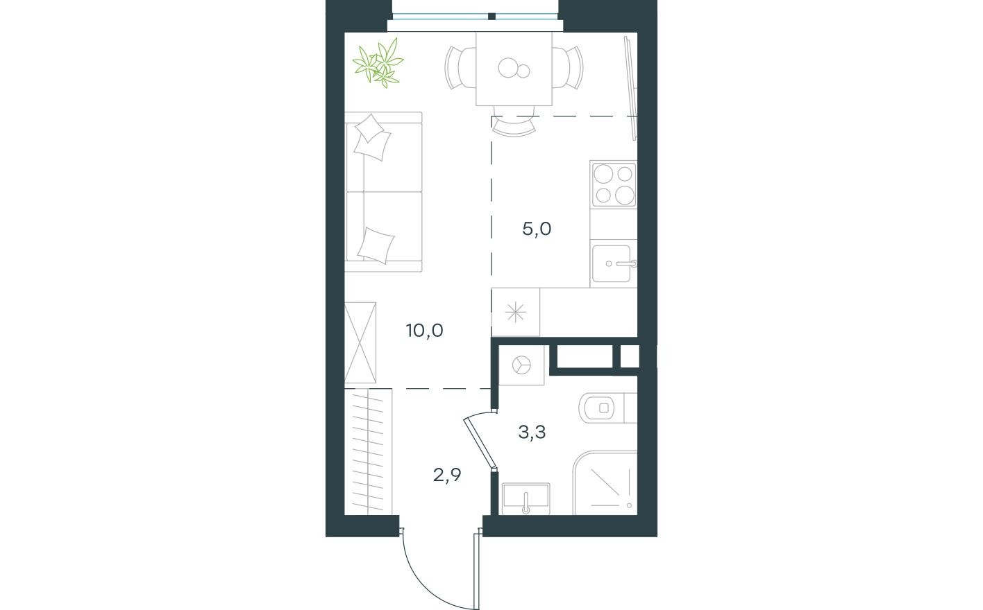 Планировка — Студия-квартира, 21.2 м²