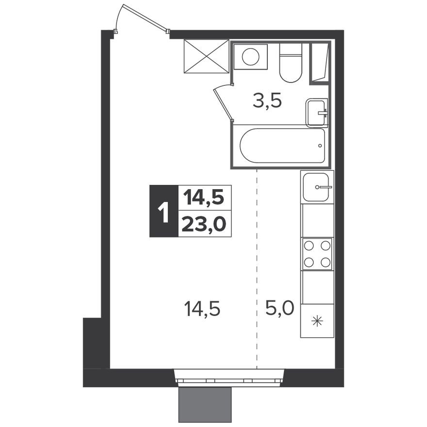 Студия-квартира, 22.9 м²