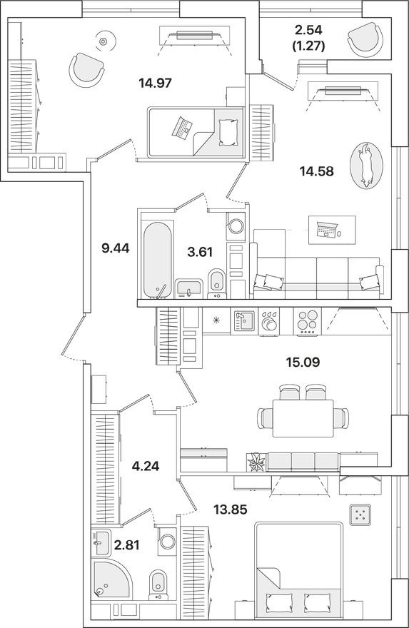 3к. квартира, 79.9 м²