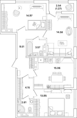 3к. квартира