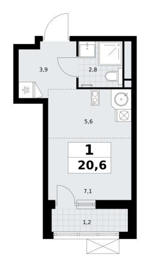 Студия-квартира, 20.6 м²
