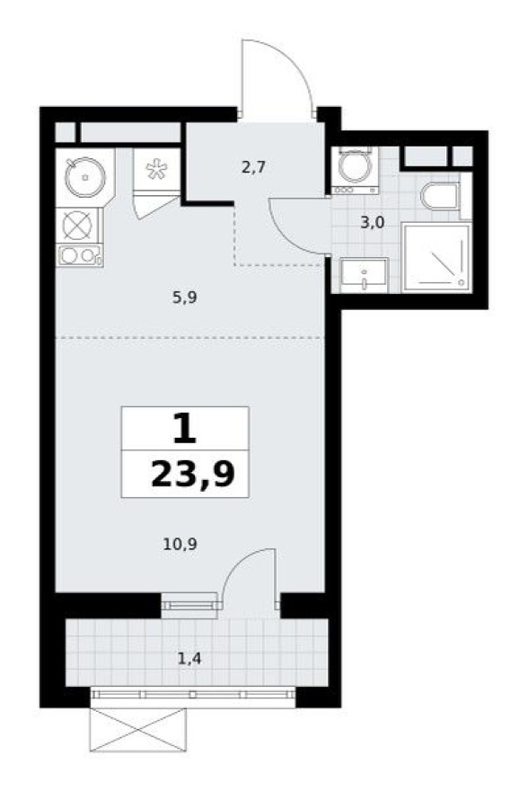 Студия-квартира, 23.9 м²