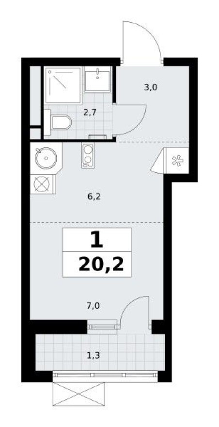 Студия-квартира, 20.2 м²
