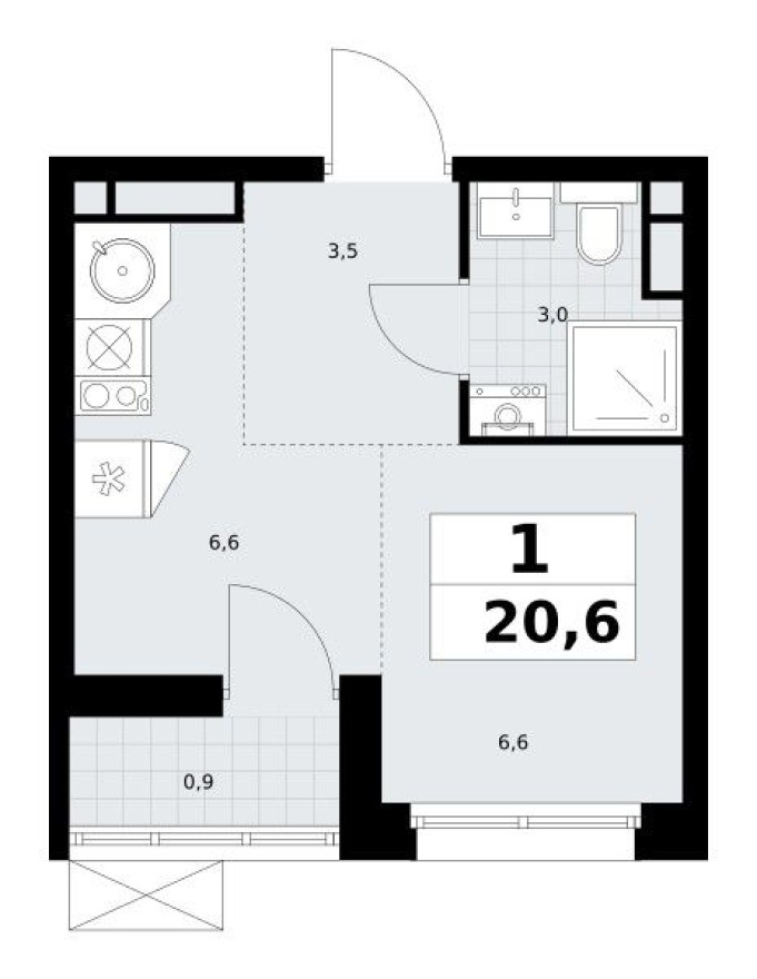 Студия-квартира, 20.6 м²