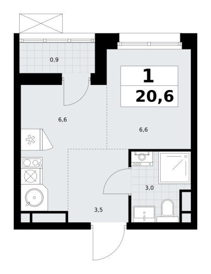 Студия-квартира, 20.6 м²