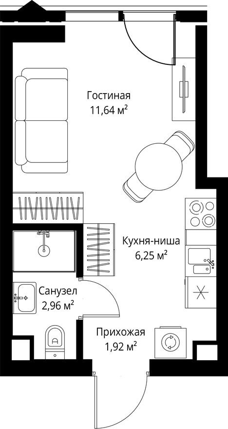 Студия-квартира, 22.8 м²