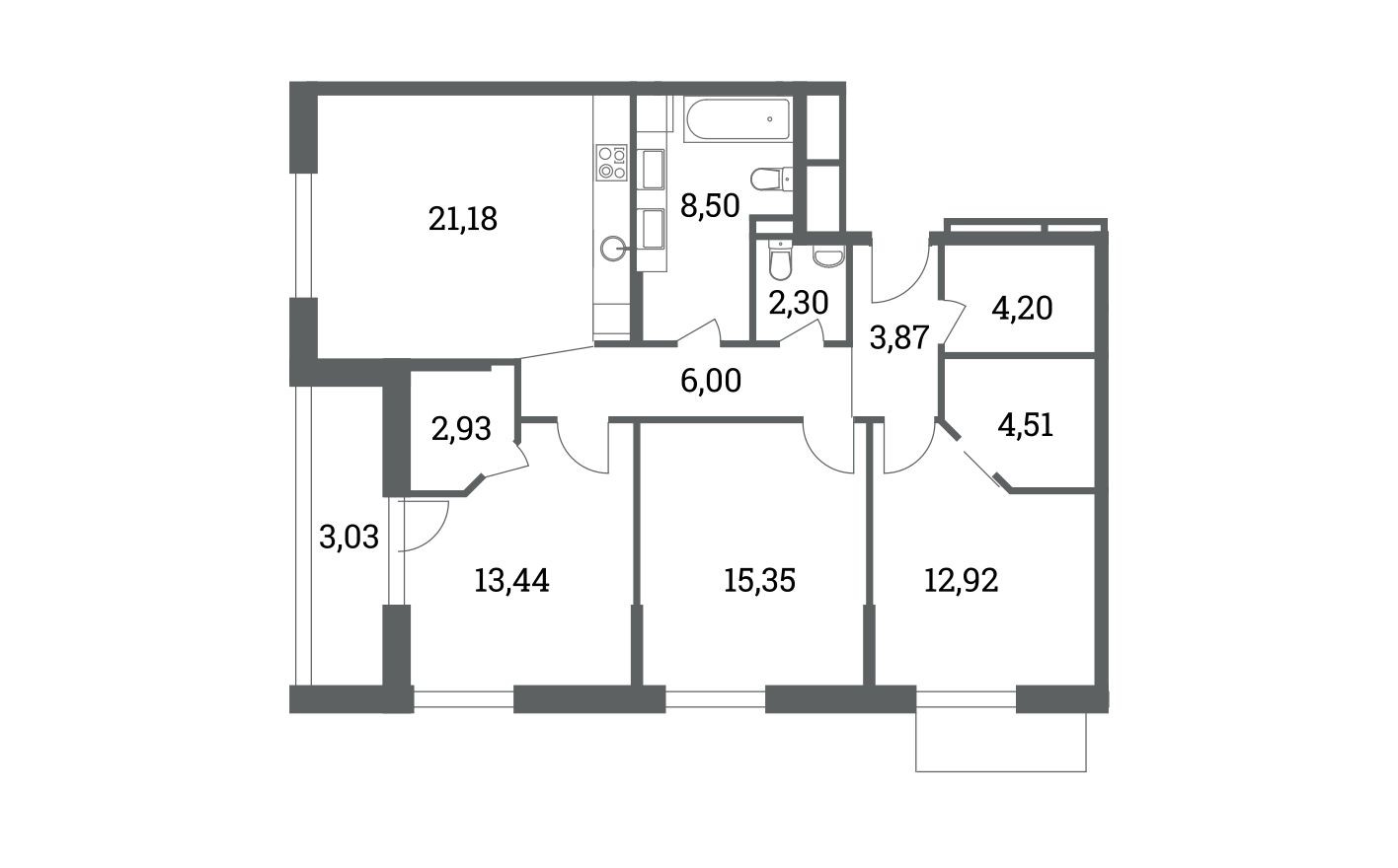 3к. квартира, 95.8 м²