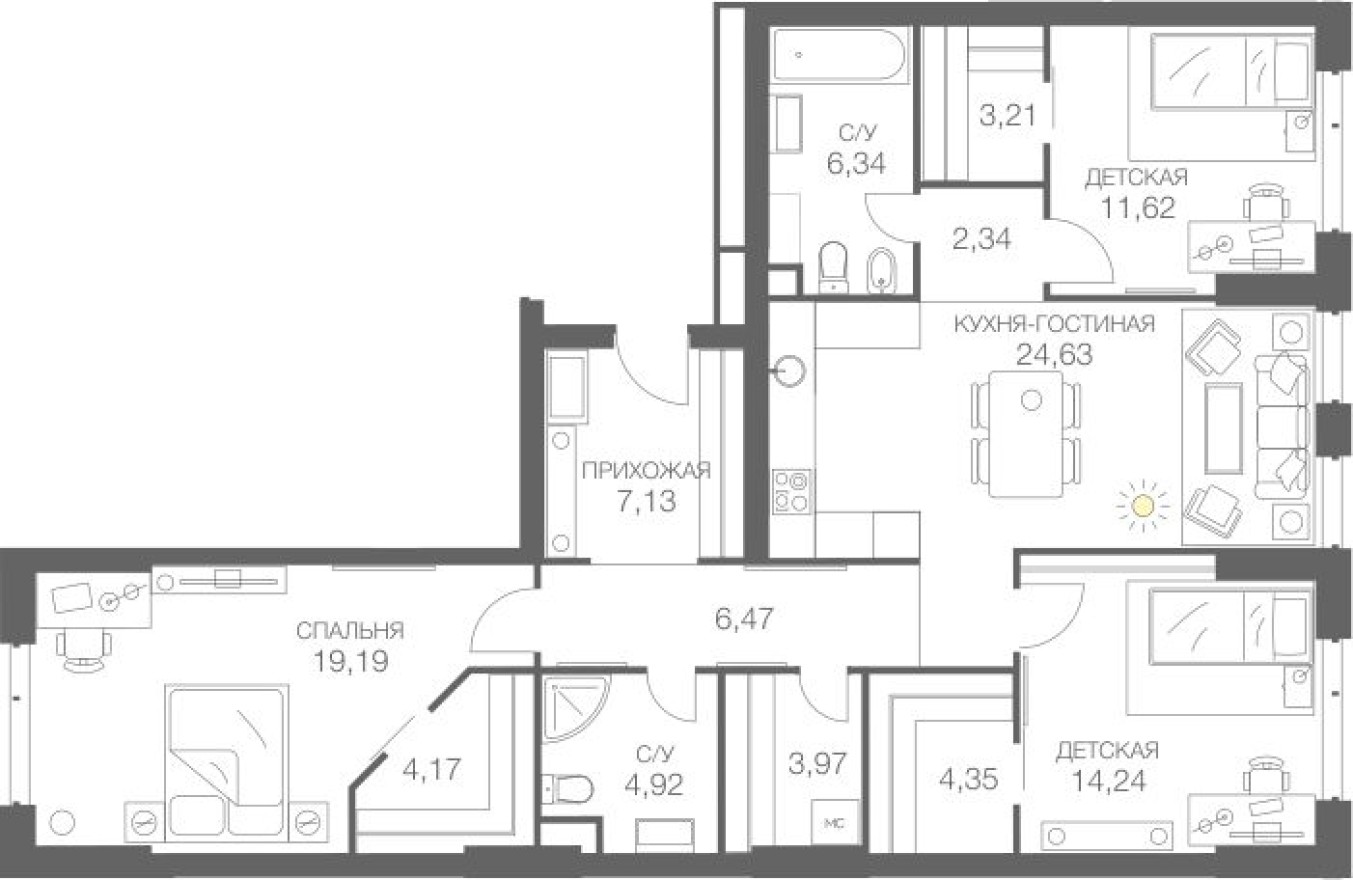3к. квартира, 112.8 м²
