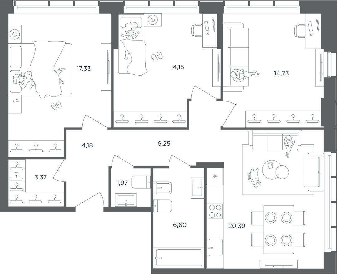 3к. квартира, 89.6 м²