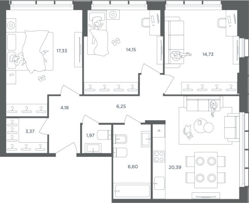 3к. квартира