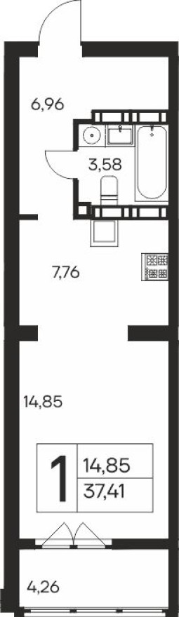1к. квартира, 37.4 м²