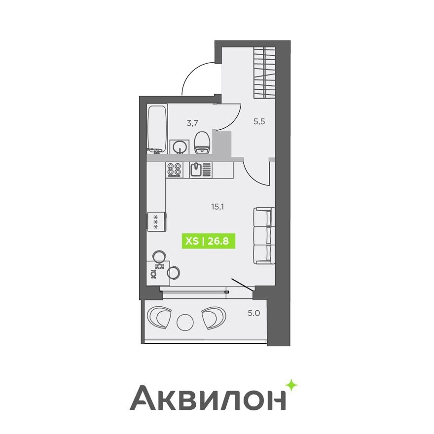 Студия-квартира, 26.8 м²