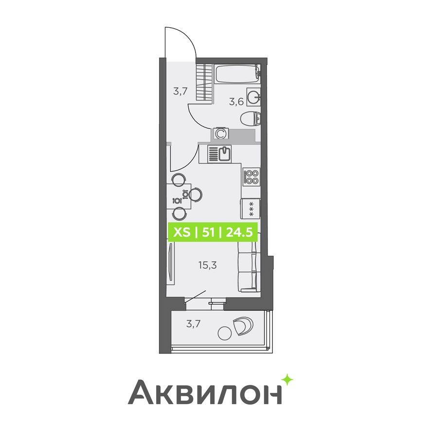 Студия-квартира, 24.5 м²