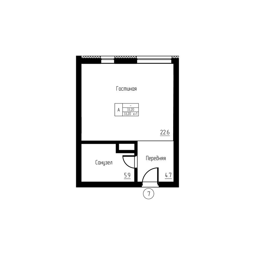 Студия-квартира, 33.2 м²