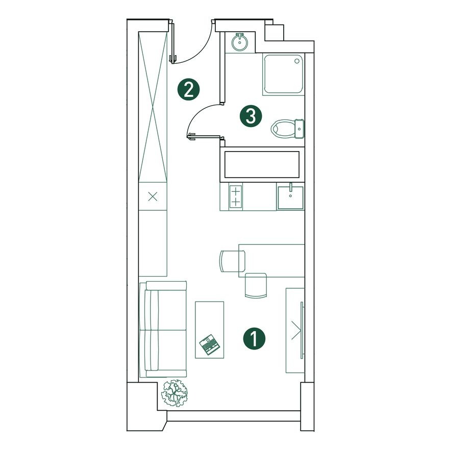 1к. квартира, 26.1 м²